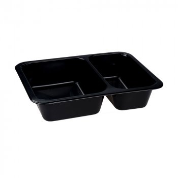 400 Stk. Mehrweg-Menüschale PP Lunch 2-geteilt schwarz 227x178x49 mm 1170 ml